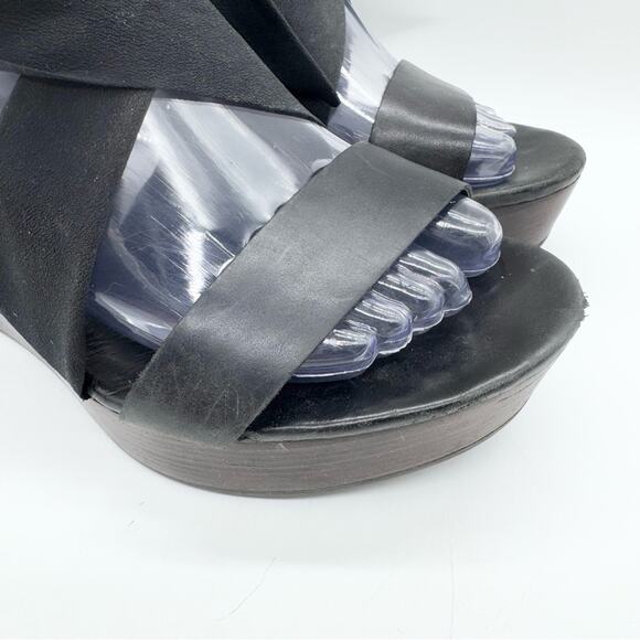 UGG Sedona Black Tie Strap Wedge Heel Sandals Genuine Leather Size 8 Summer Boho - Picture 4 of 16